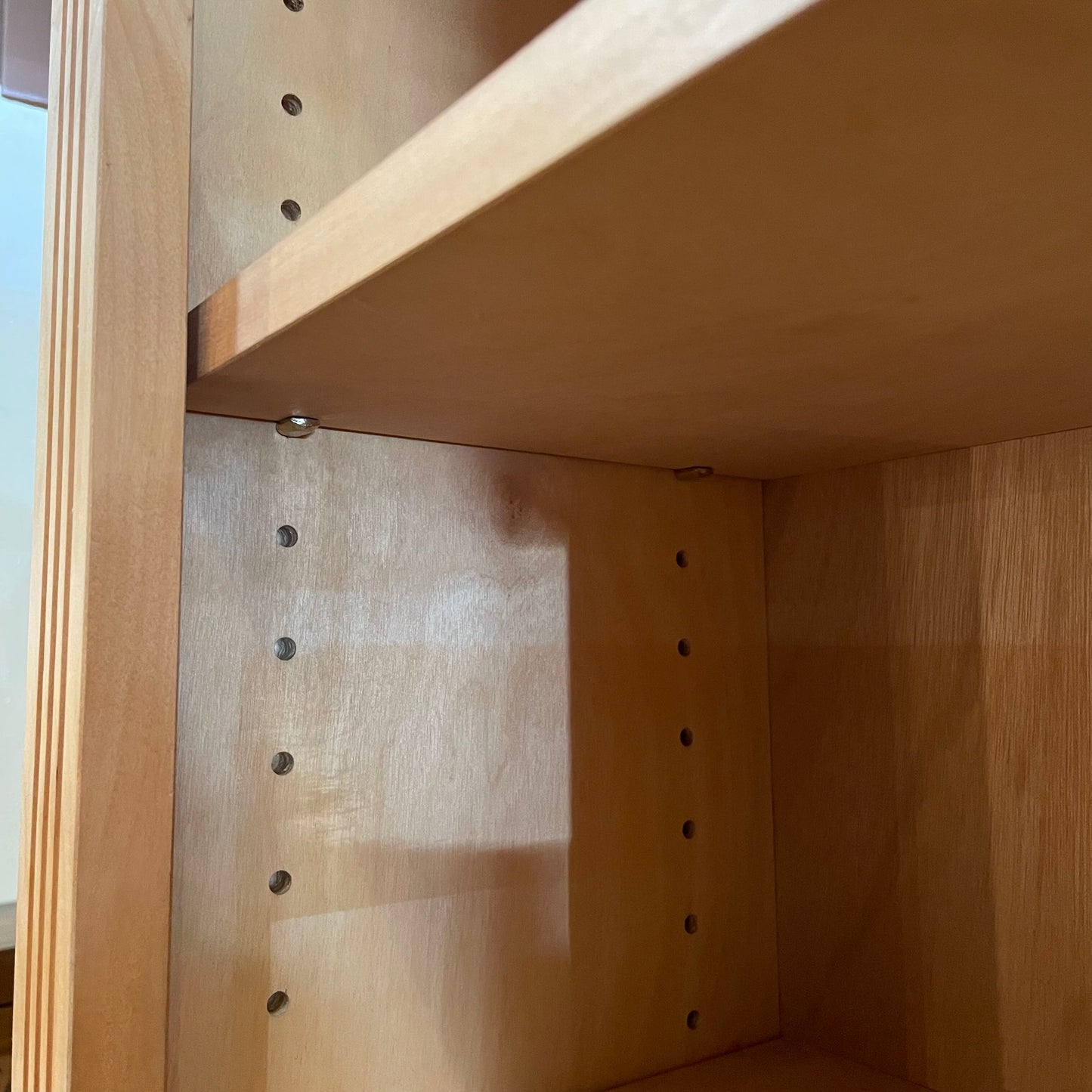 Natural Wood Narrow Bookcase w/ Decorative Trim