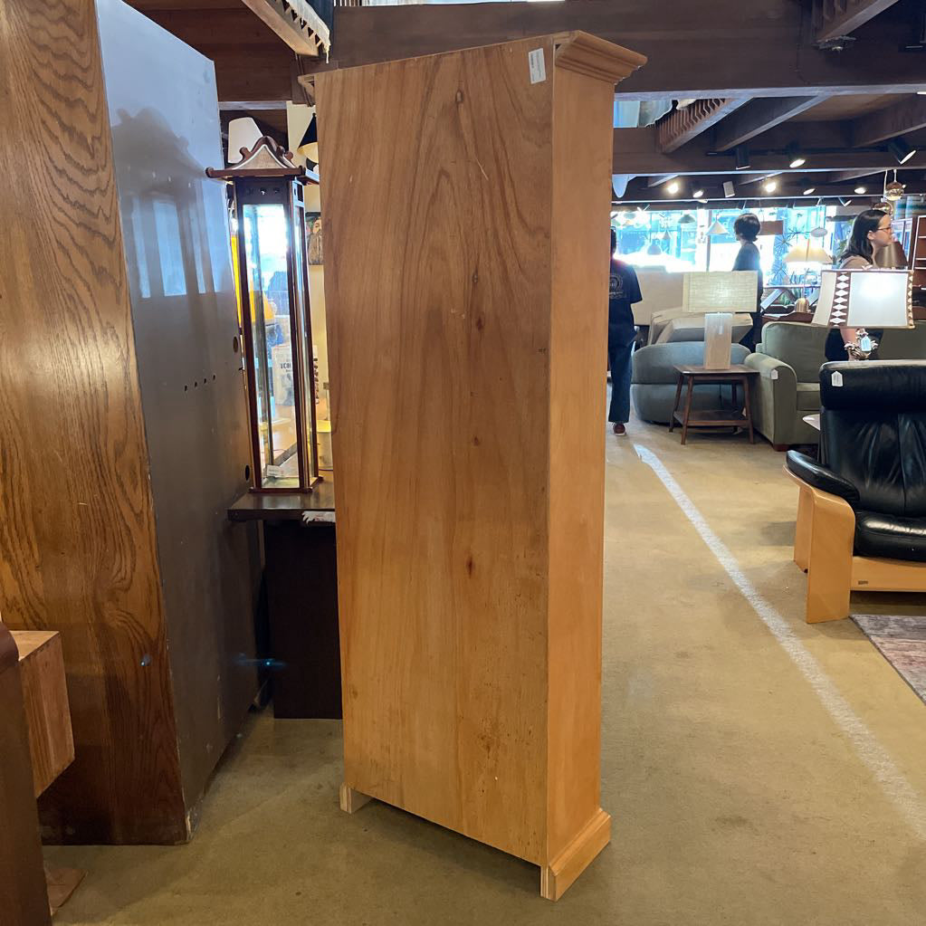 Natural Wood Narrow Bookcase w/ Decorative Trim