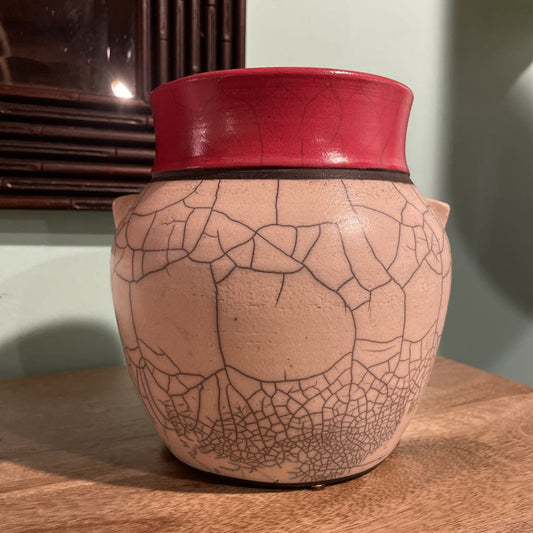 Joel Gibson/PNW Potter--White Crackle with Red Rim Pot
