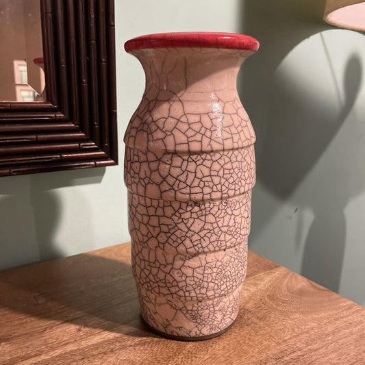 Joel Gibson/PNW Potter--White Crackle with Red Rim Vase
