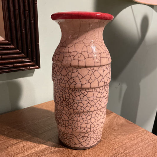 Joel Gibson/PNW Potter--White Crackle with Red Rim Vase