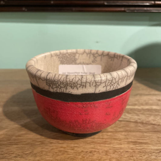 Joel Gibson/PNW Potter--Small White Crackle Bowl with Red Rim