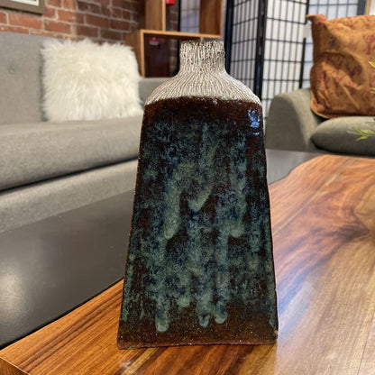 Handmade Vintage Pottery Vase with Glazed Sides & Striated Top UNIQUE FINDS