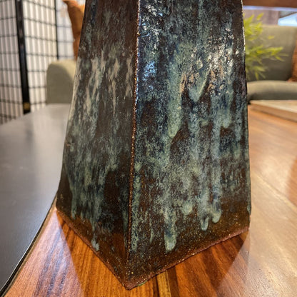 Handmade Vintage Pottery Vase with Glazed Sides & Striated Top UNIQUE FINDS