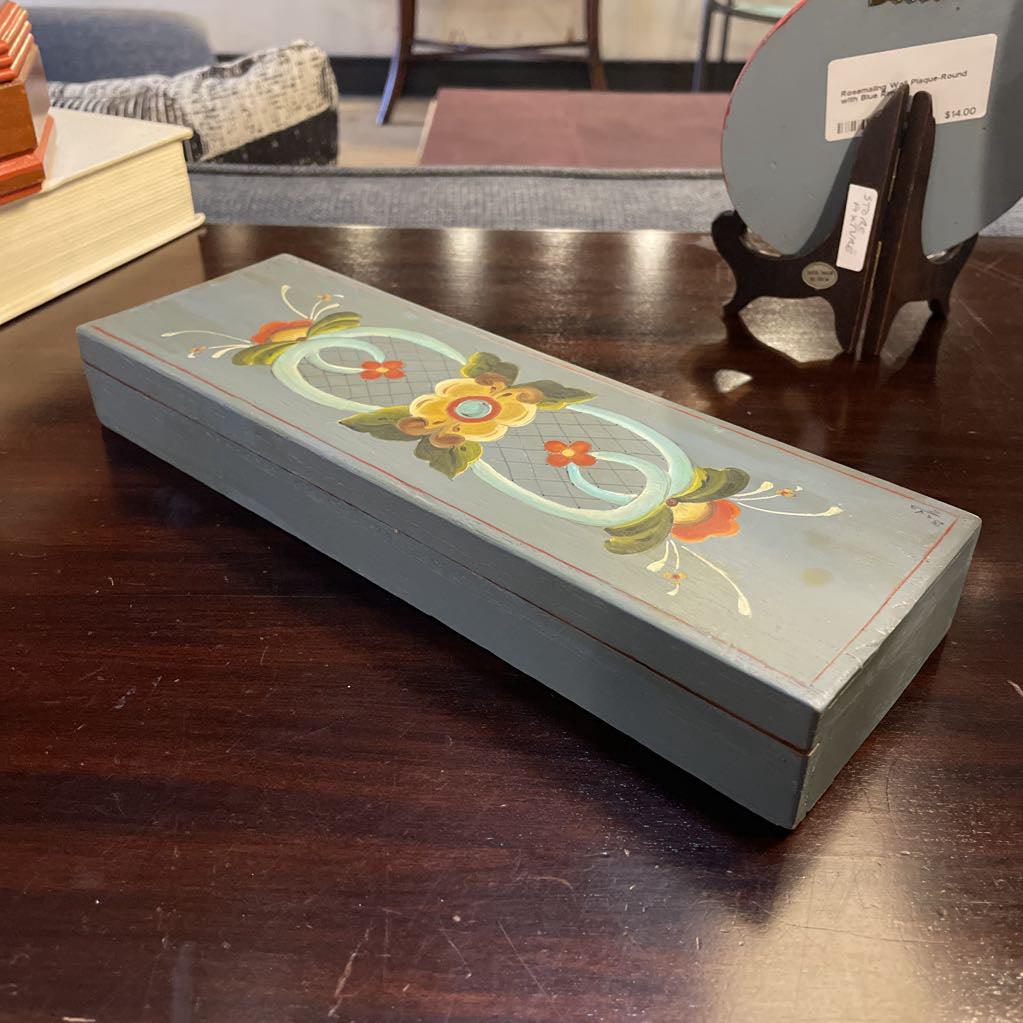 Norwegian Rosemaling Oblong Blue Storage Box UNIQUE FINDS