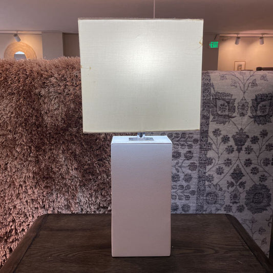 White Faux Leather Table Lamp w/USB