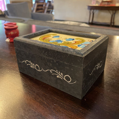 Norwegian Rosemaling Small Black Storage Box UNIQUE FINDS