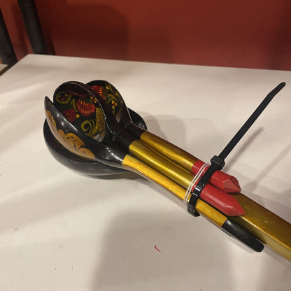 Black/Gold/red Folk Art Spoon Set of 4 UNIQUE FINDS