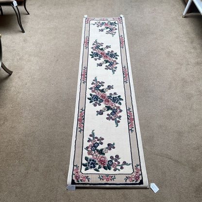 Cream Asian Motif Runner Rug with Flowers 2x8