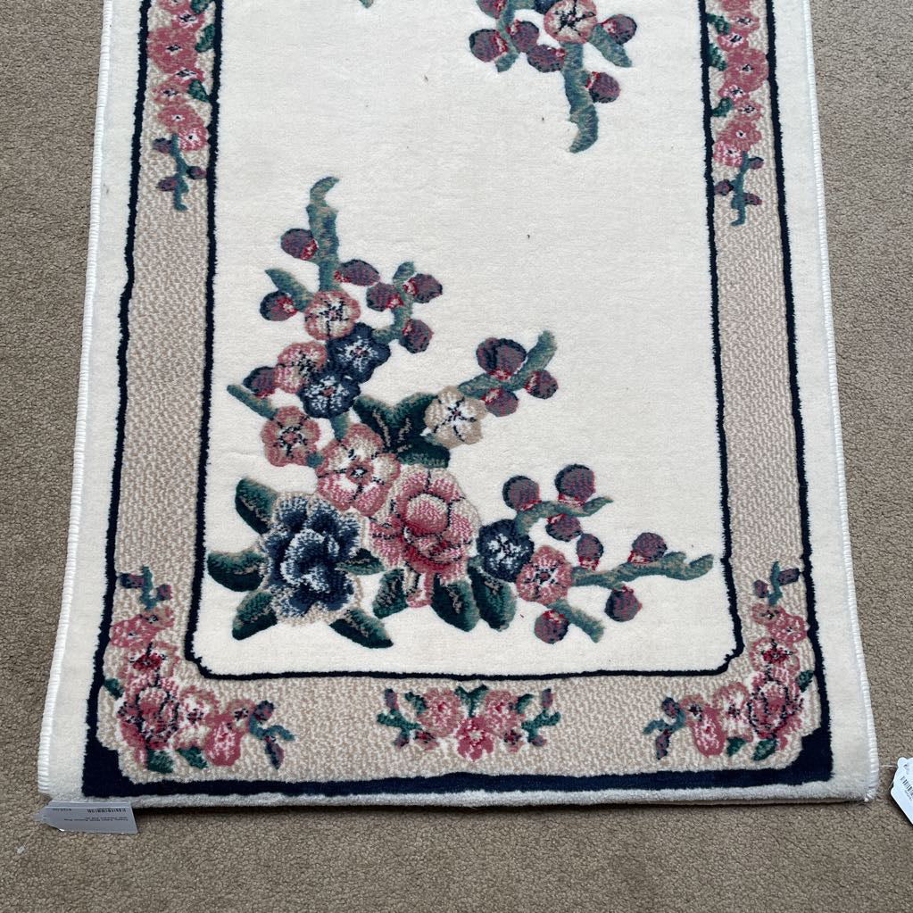 Cream Asian Motif Runner Rug with Flowers 2x8