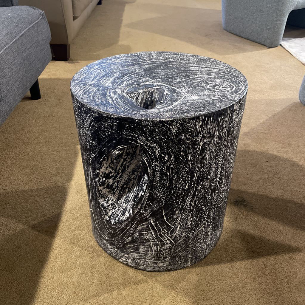 Faux Grey & Black Tree Stump End Table