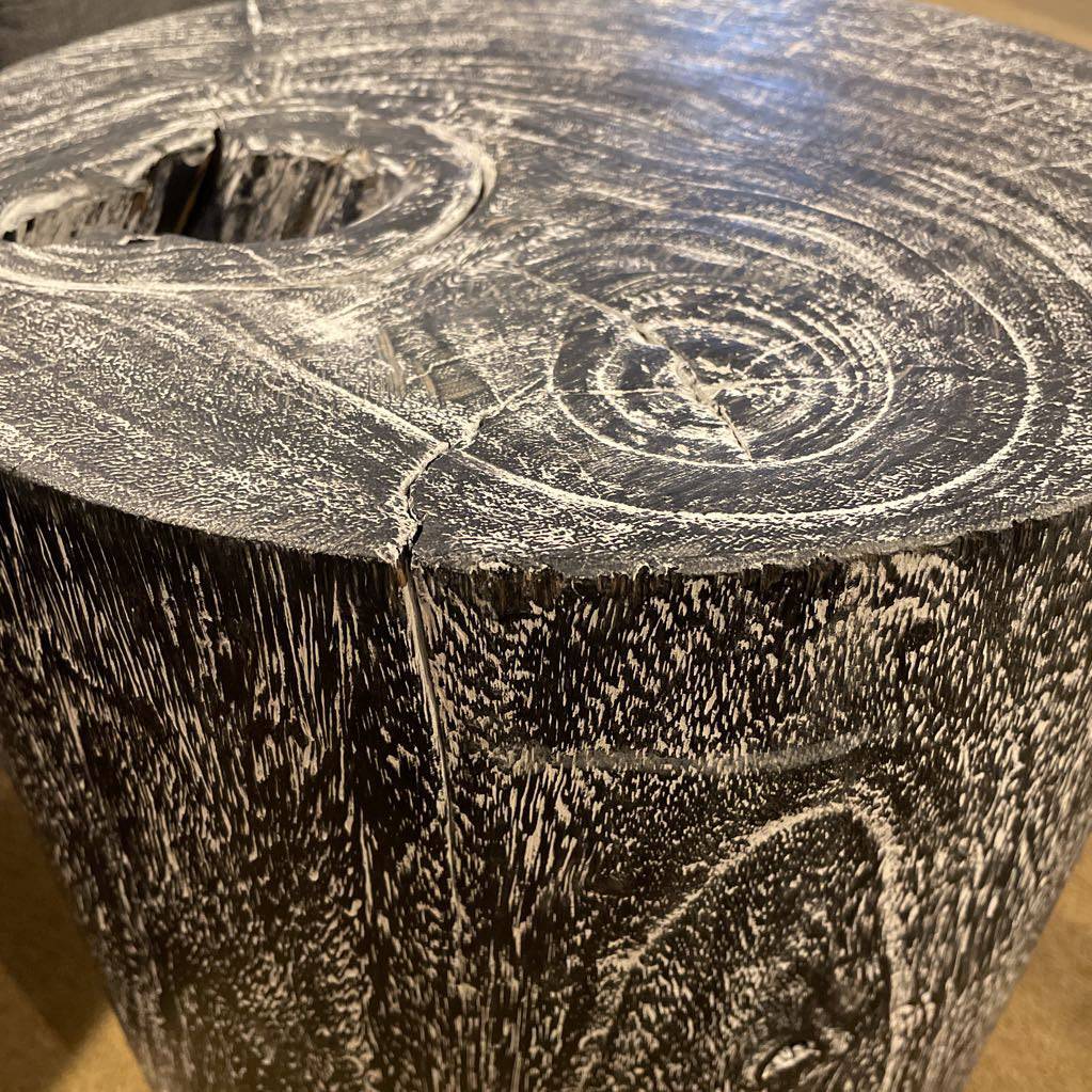 Faux Grey & Black Tree Stump End Table