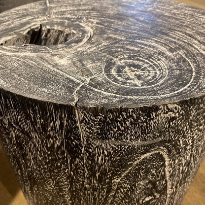 Faux Grey & Black Tree Stump End Table