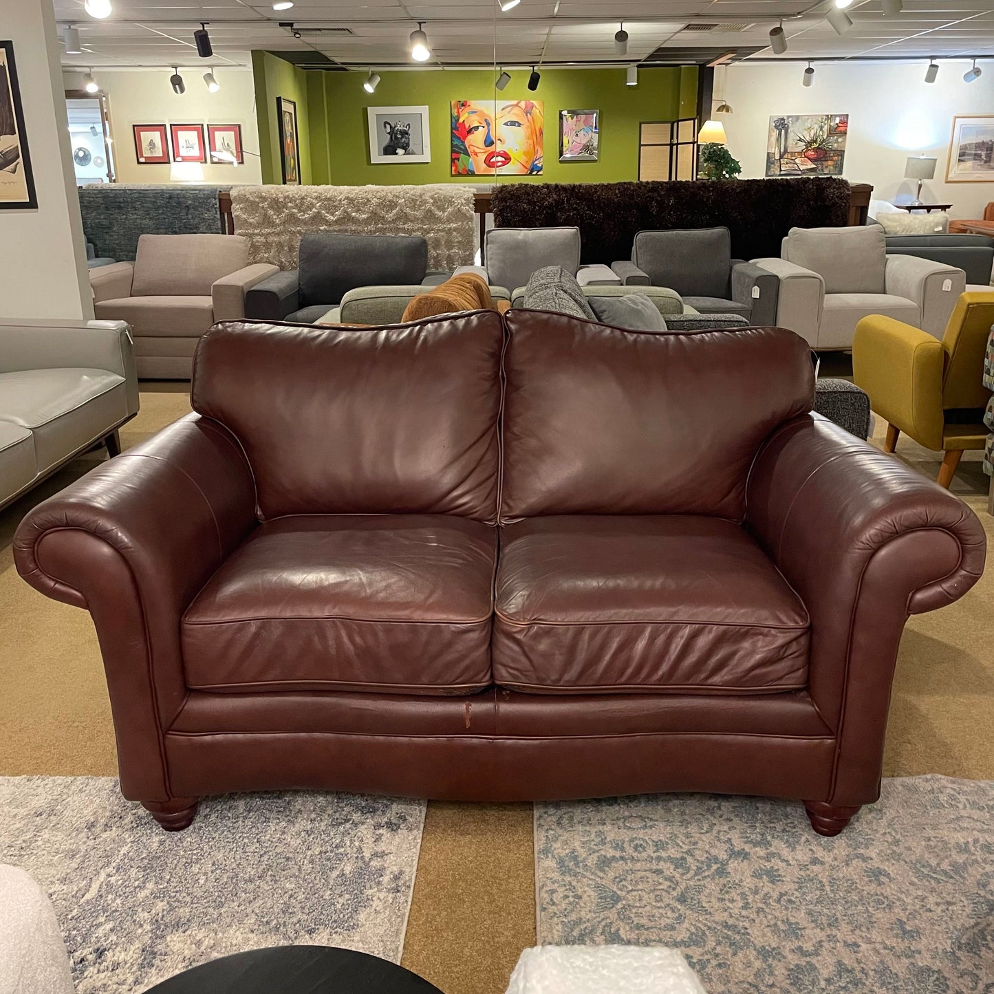 Burgundy Leather Rolled Arm Loveseat U LOVESEATS