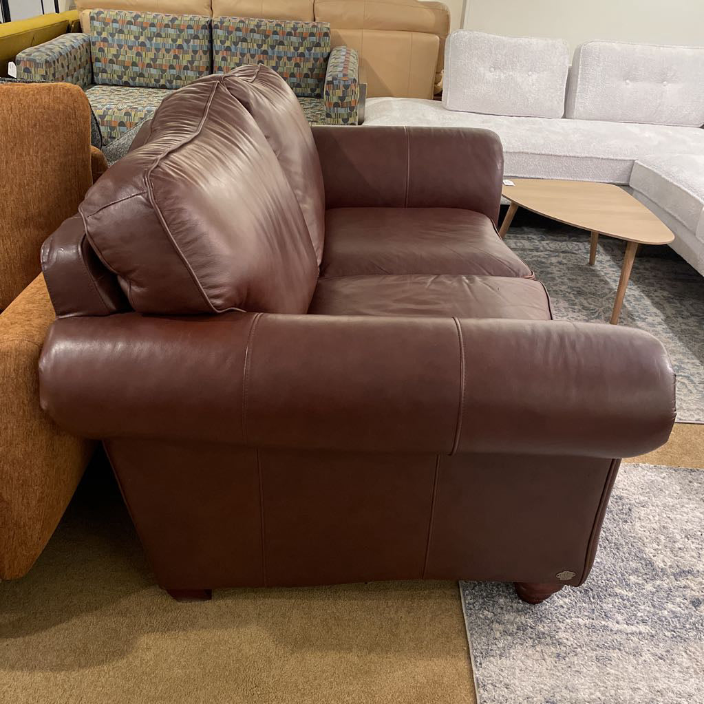 Burgundy Leather Rolled Arm Loveseat U LOVESEATS