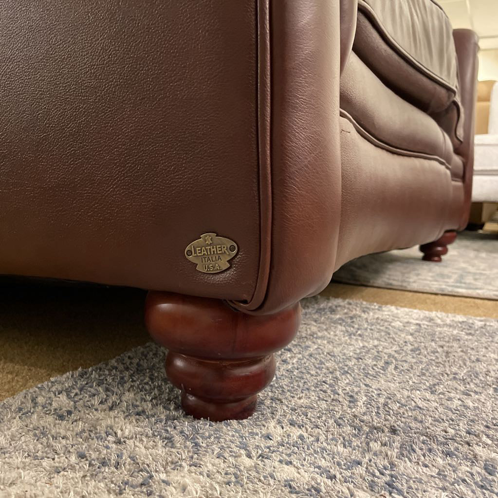 Burgundy Leather Rolled Arm Loveseat U LOVESEATS