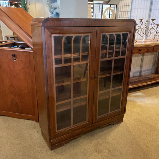 Dark Wood Narrow Antique Glass Door Cabinet