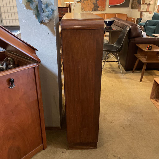 Dark Wood Narrow Antique Glass Door Cabinet