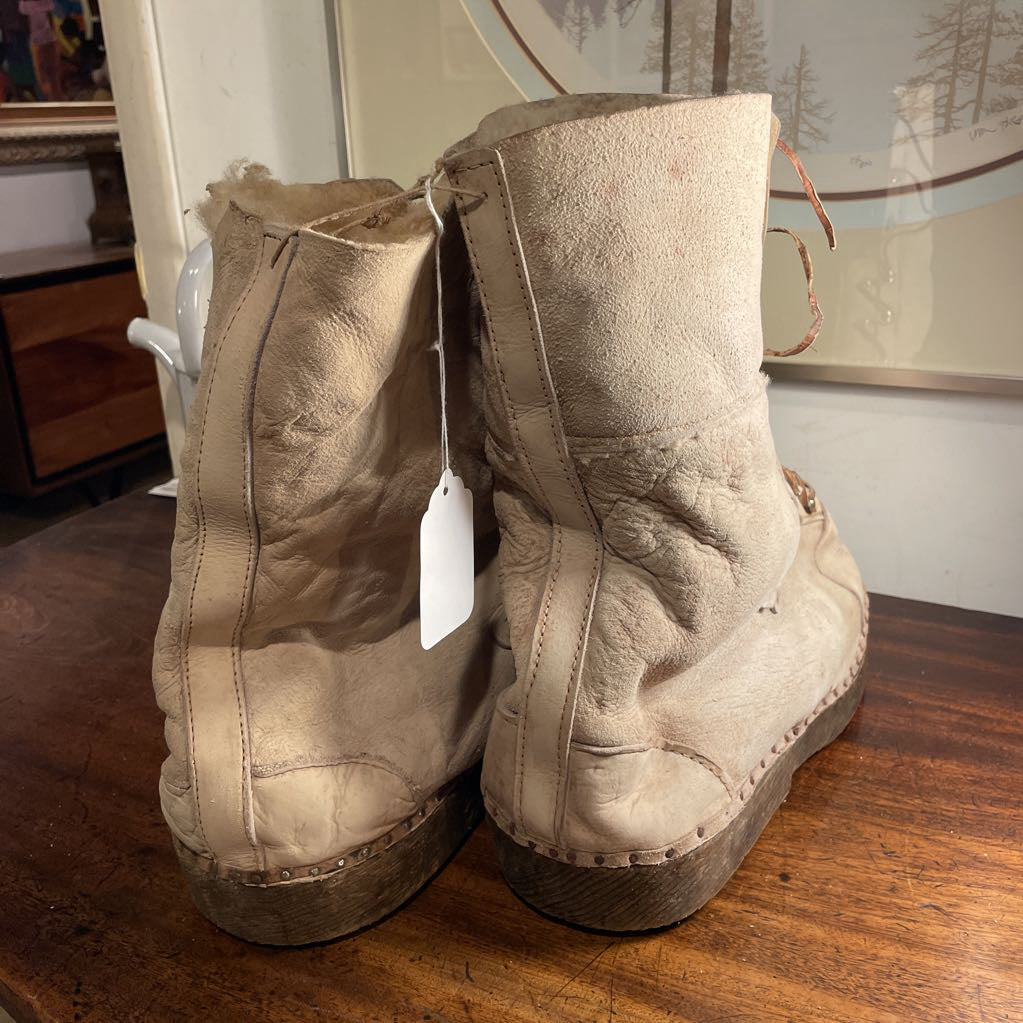 Fleece with Wooden Soles Handmade Boots(WWII/Europe?)