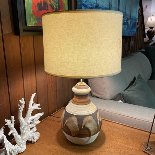 Cream & Brown Pottery Brushstroke Motif Table Lamp