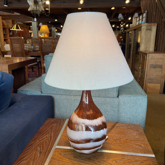 MCM Style Brown & White Swirl Glass Table Lamp