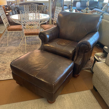 Brown Leather Basset Chair And Ottoman U ACCENT CHAIRS