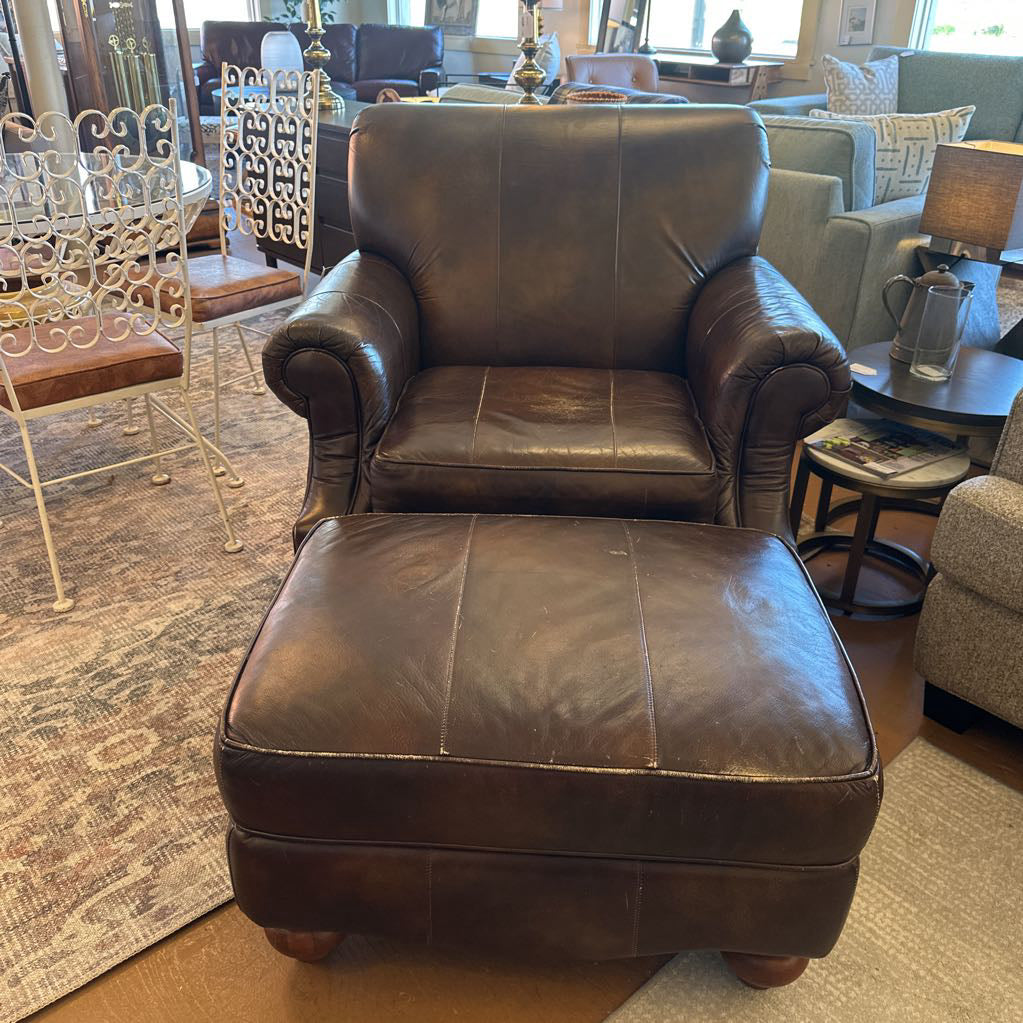 Brown Leather Basset Chair And Ottoman U ACCENT CHAIRS