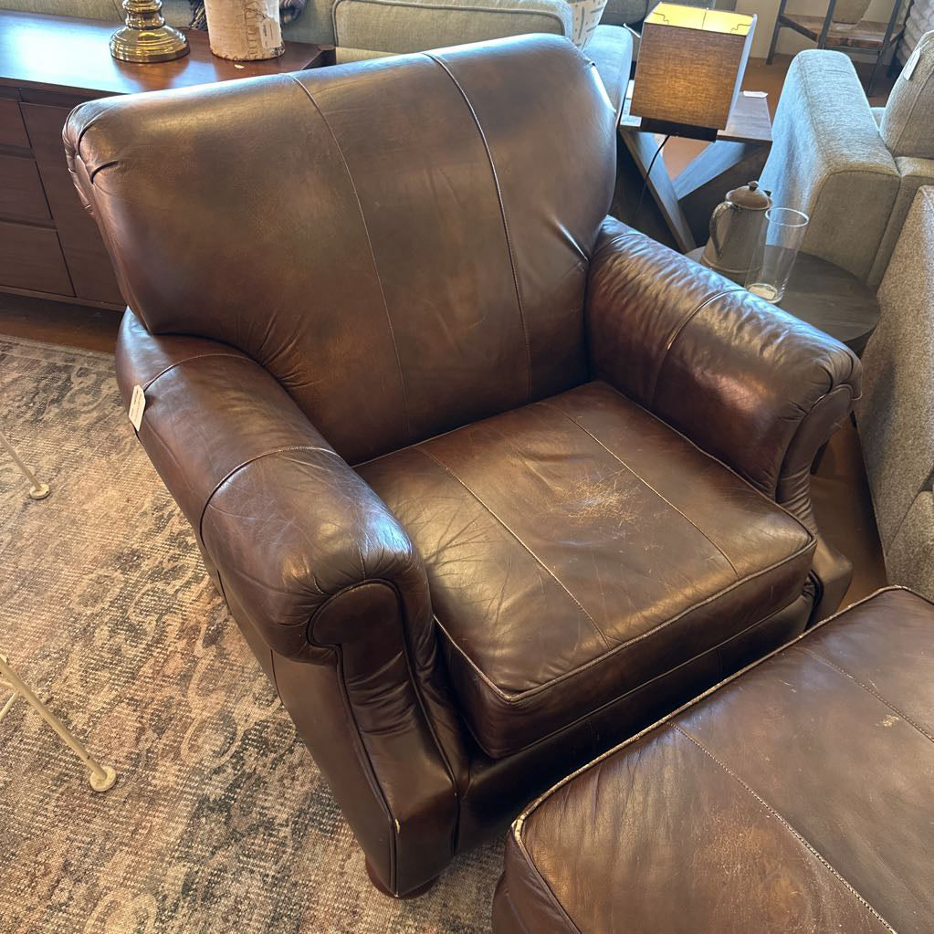 Brown Leather Basset Chair And Ottoman U ACCENT CHAIRS