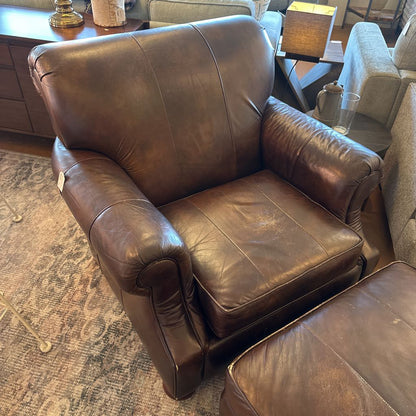 Brown Leather Basset Chair And Ottoman U ACCENT CHAIRS