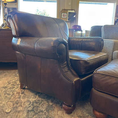 Brown Leather Basset Chair And Ottoman U ACCENT CHAIRS
