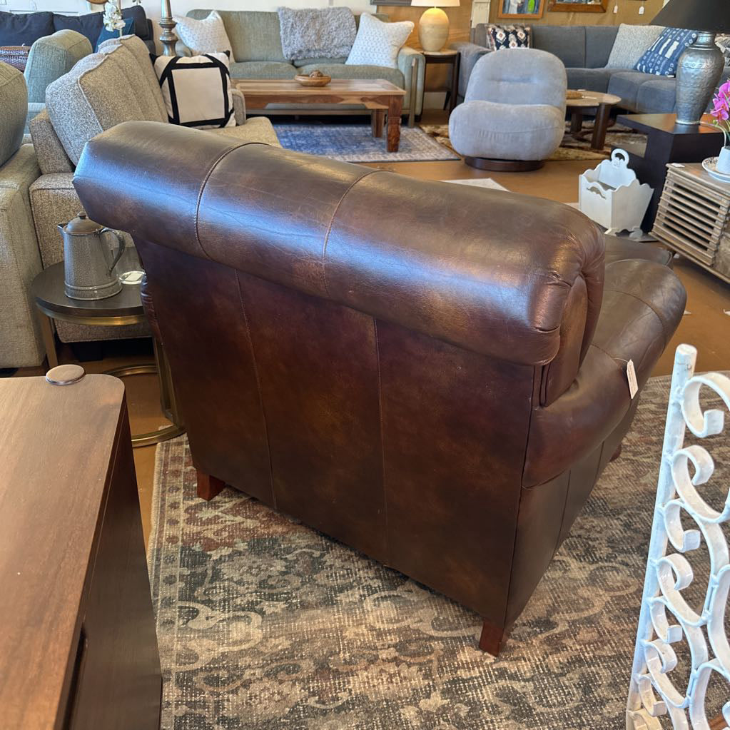 Brown Leather Basset Chair And Ottoman U ACCENT CHAIRS