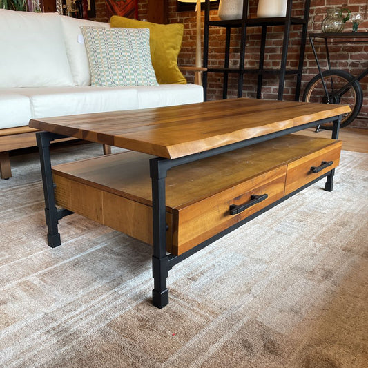 Scan Design Live Edge Industrial Coffee Table with 2 Drawers