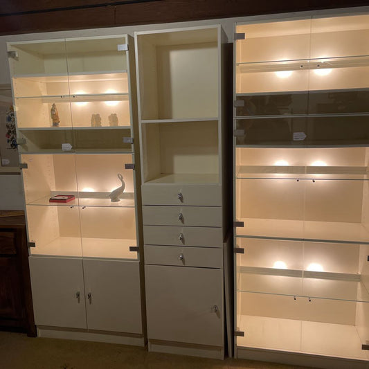 White Narrow Shelves with Drawers