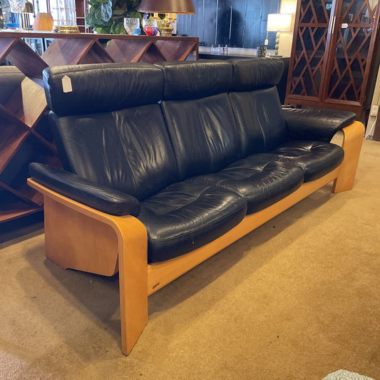Ekornes Stressless Black Leather 3 Seat Reclining Sofa