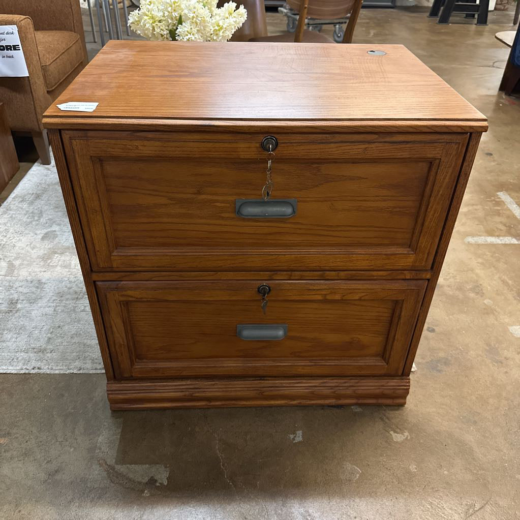 2 Lateral Drawer Oak File Cabinet w/ Keys C CABINETS