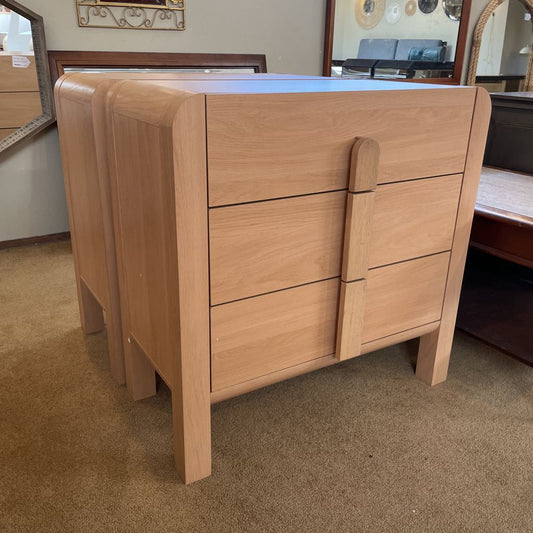 Blonde Three Drawer Rounded Corner Nighstand