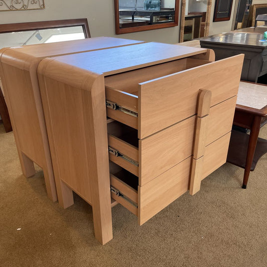 Blonde Three Drawer Rounded Corner Nighstand