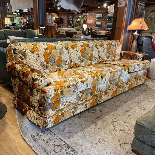 Vintage Orange Floral 3 Seat Sofa