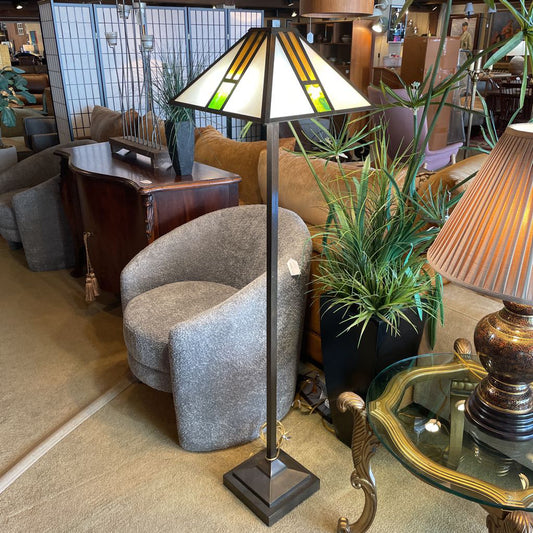 Green/Tan/White Craftsman Style Stained Glass Floor Lamp LAMPS