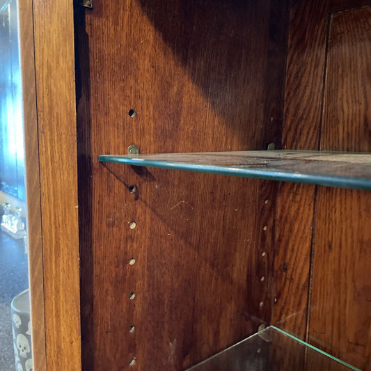 Oak Secretary / Curio Cabinet w/ Top Mirrors & Tiered Shelves