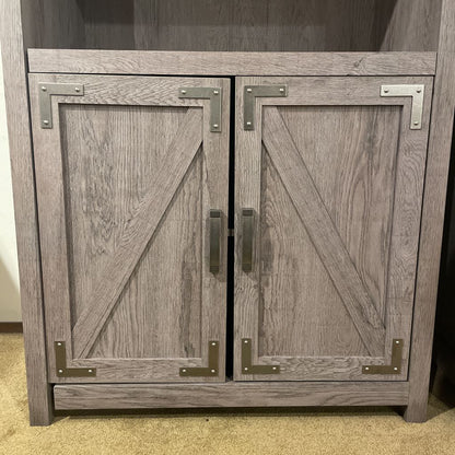 Farmhouse Gray Wash Two Tier Shelf w/ Bottom Cabinet C CABINETS