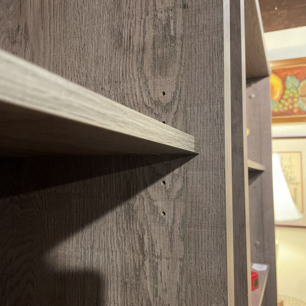 Farmhouse Gray Wash Two Tier Shelf w/ Bottom Cabinet C CABINETS