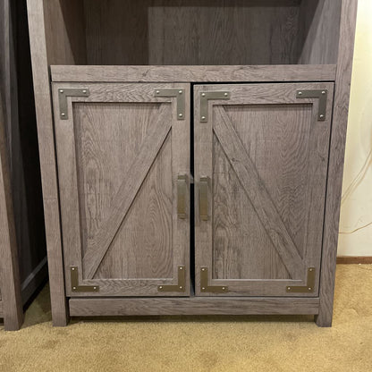 Farmhouse Gray Wash Two Tier Shelf w/ Bottom Cabinet (AS IS) C CABINETS