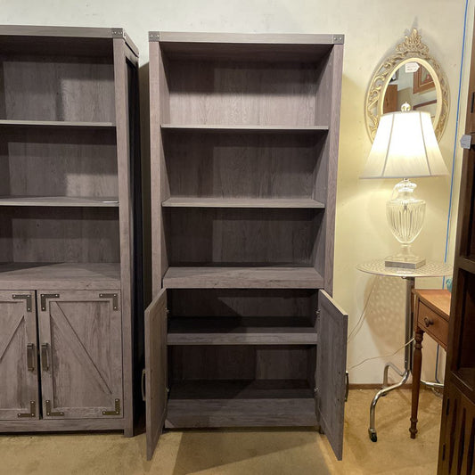Farmhouse Gray Wash Two Tier Shelf w/ Bottom Cabinet