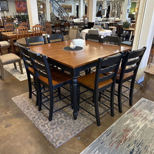 Small Wood Top Dining Table W/Leaf and 8 Matching Chairs