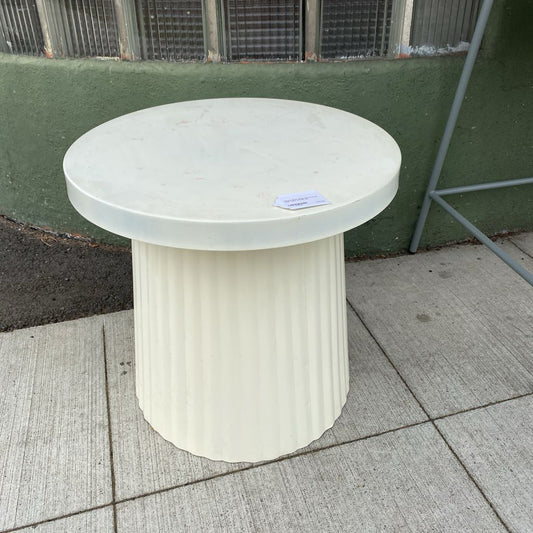 Round White Metal Ribbed Patio Side Table (AS IS)