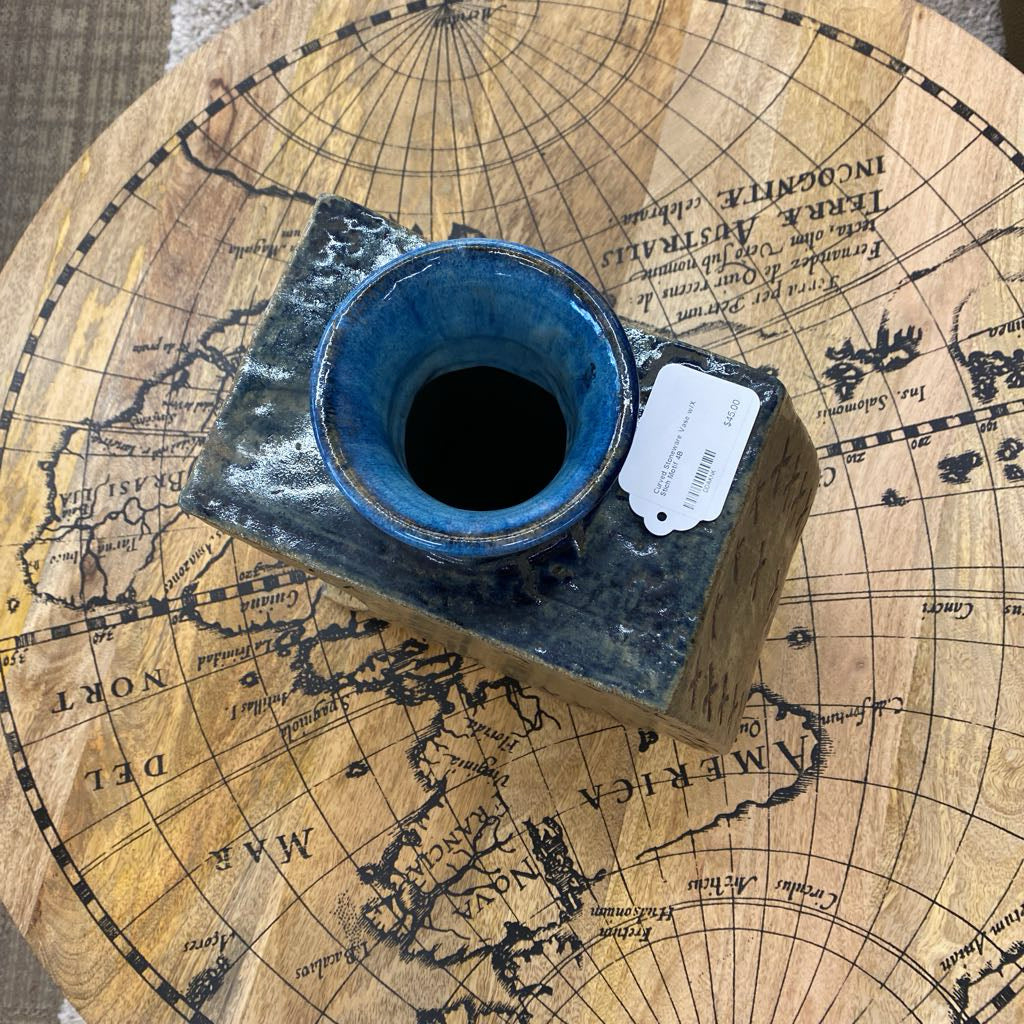 Curved Stoneware Vase w/X Stich Motif