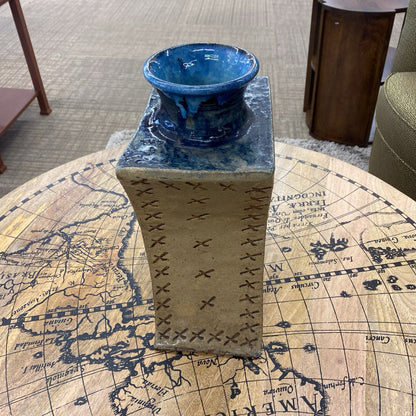 Curved Stoneware Vase w/X Stich Motif SMALLS