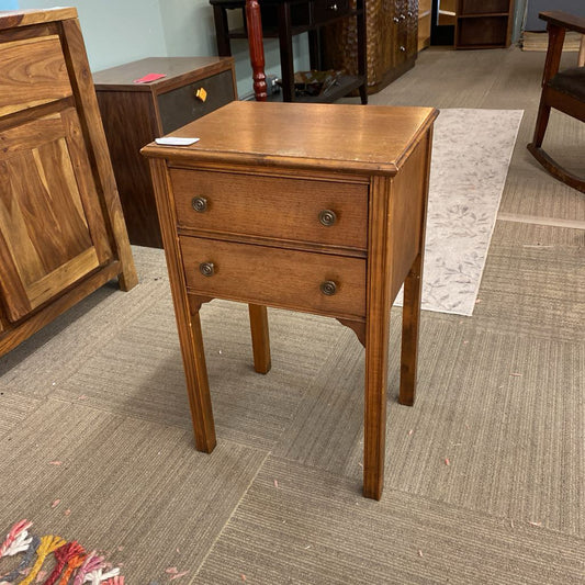 Antique 2 Drawer Sewing Side Table w/Spool Insert Holder (AS IS)