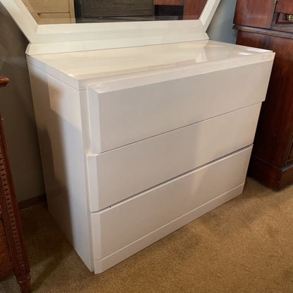 Lane White High Gloss 3 Drawer Dresser with Mirror C HIGHBOYS